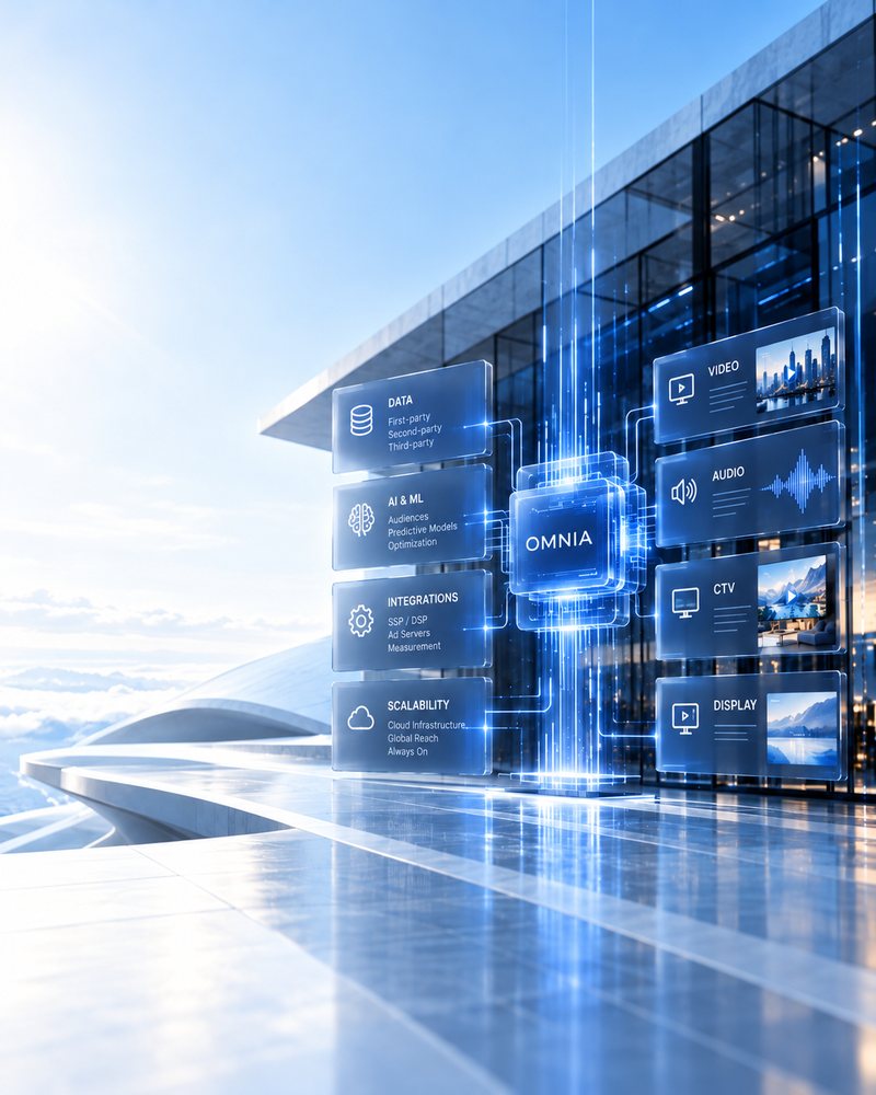 Central OMNIA module connected to data, AI and media formats