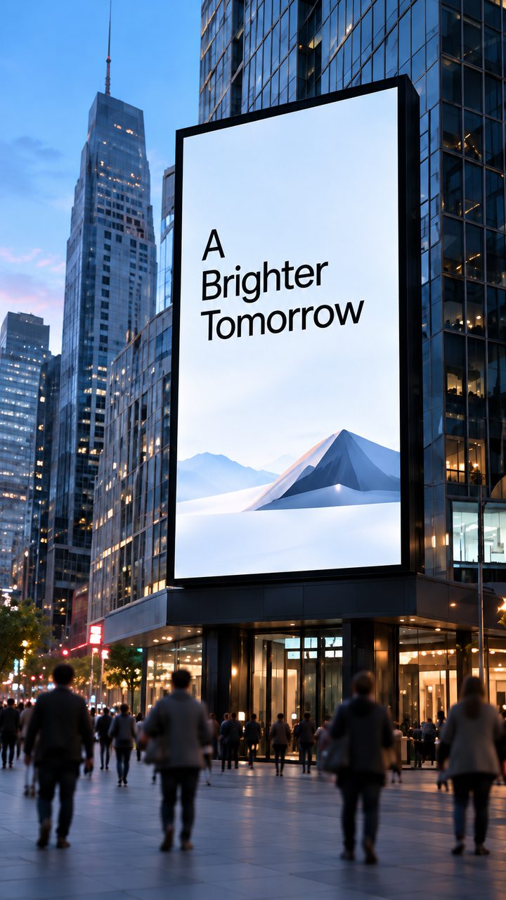 Vertical digital screen on a city building
